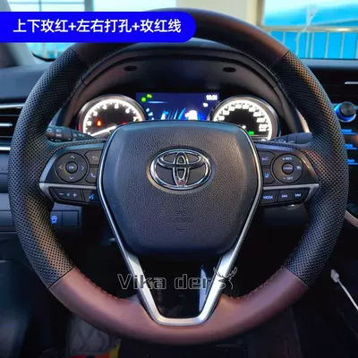 Steering wheel cover: Senna Leather Hand-Stitched Steering - rose-red-up-and-down-left-and-right-holes-rose-red-thread-default-item