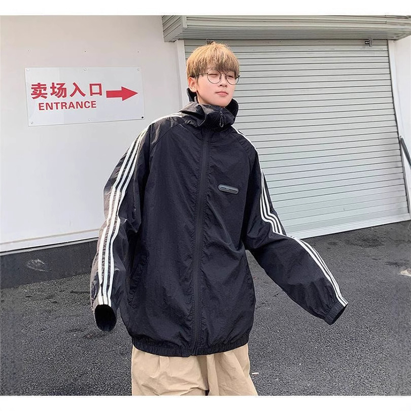 2025 Three Stripes Ice Silk Sun Protection Jacket Men's Summer Thin Anti-Uv Loose Outdoor Fishing Sun Protection Clothing