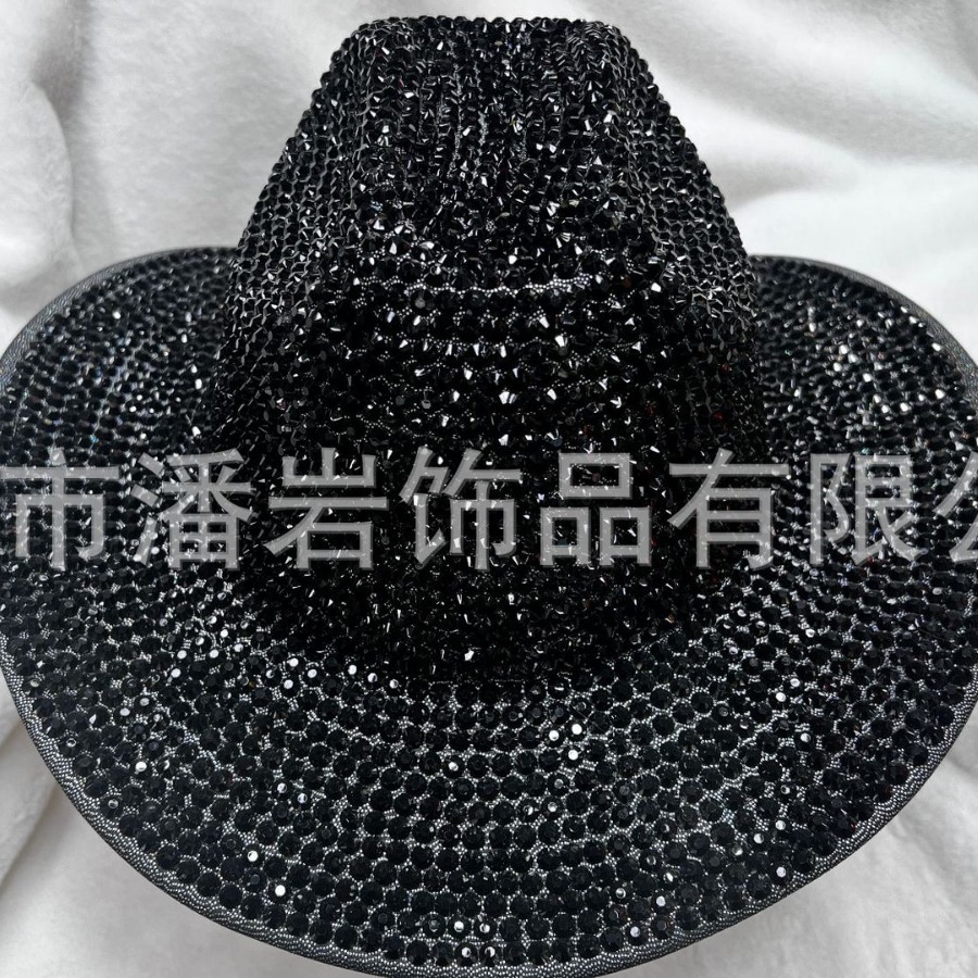 Sombreros transfronterizos llenos de diamante sombrero de etapa diseñado a mano puro británico vintage jazz sombrero de diamante de etapa gran bisel