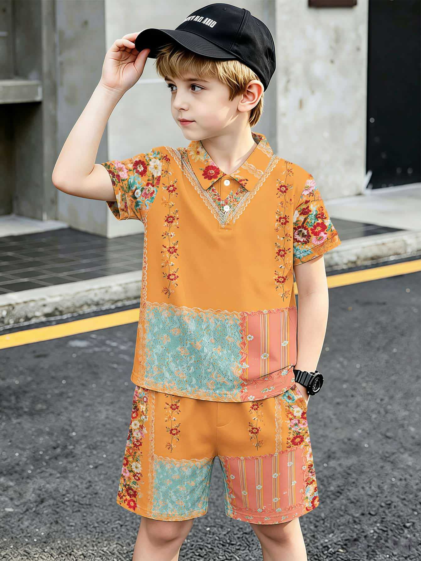 Boys T-shirt And Shorts Set With 3d Printed Design_voghion.com