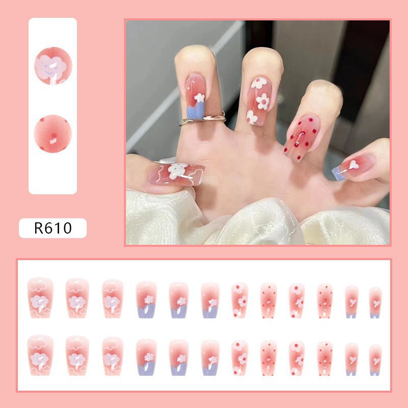 Pequeño Libro Rojo TikTok usar gel de gelatina de uñas parche de uñas desmontable corto terminado temperamento de belleza de uñas pieza de belleza de uñas
