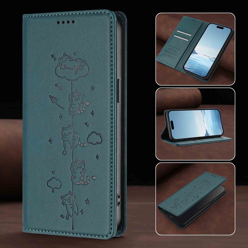 Suitable for Samsung S26 Flip Phone Case, S25 Edge Anti-Theft Case, S24 Protective Cover, S23 S22 Playful Cat Leather Case Suitable for Samsung S26 Flip Phone Case, S25 Edge Anti-Theft Case, S24 Protective Cover, S23 S22 Playful Cat Leather Case