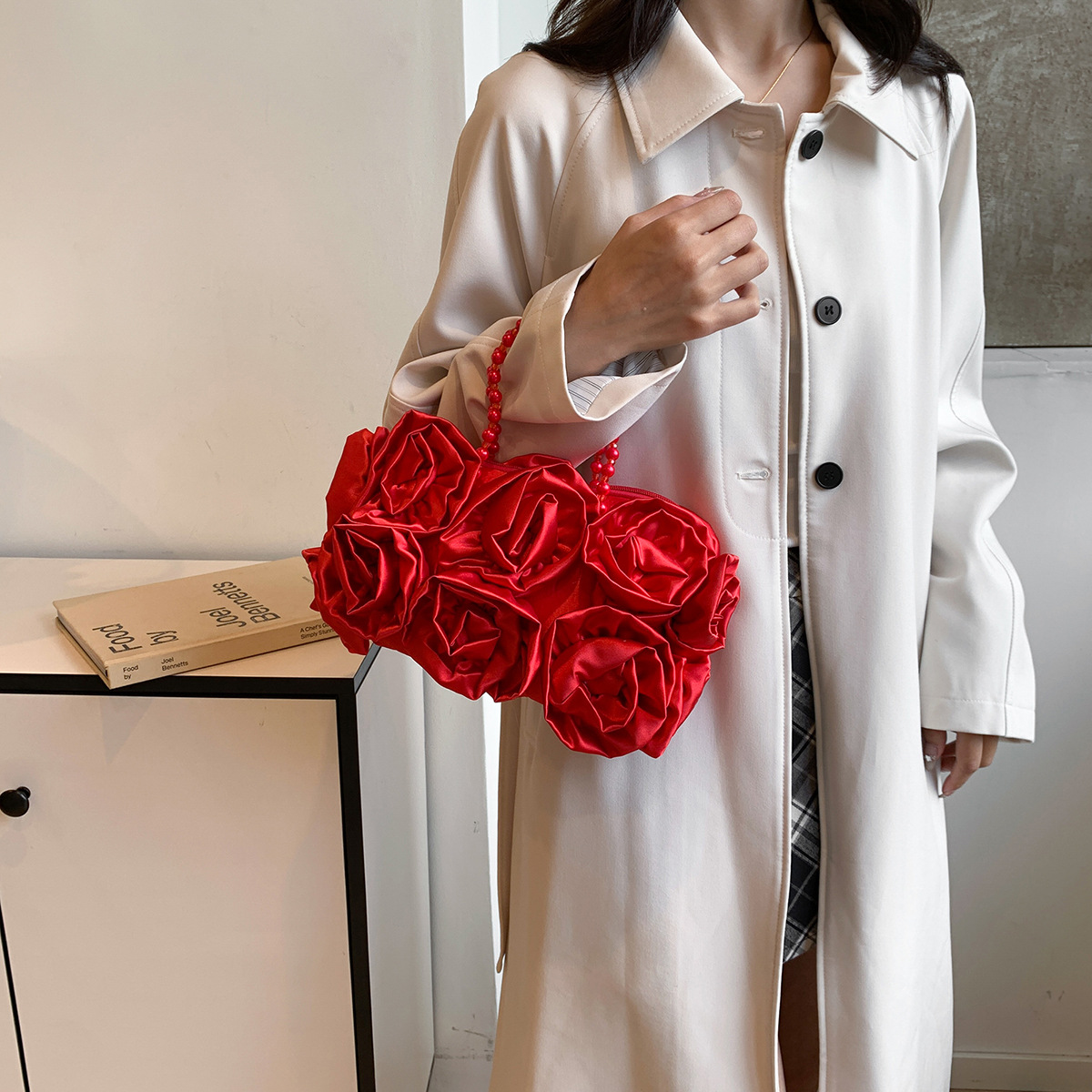 138g Weight Polyester Cotton Lining Material Zipper Closure Type Double Handle Strap Type Handbag, Evening Bag Bags Type Party Occasion Lace Material Flower Pattern Spring&Summer Season Women's Gender Elegant Style Pillow Shape Shape Black Red Lace Flower Pillow Shape Evening Bags 2