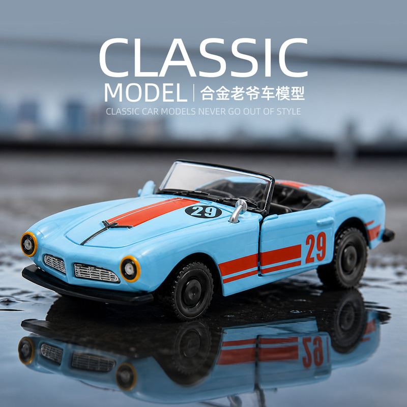 1:43 Scale Alloy Model Classic Car Convertible Car Children's Metal Toy with Openable Doors Pull-Back Ornament Grabber Toy