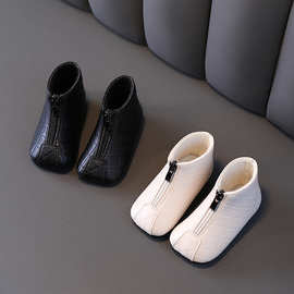 春秋冬季女宝宝靴子1-3岁2小童公主短靴子加绒婴儿软底学步小皮鞋