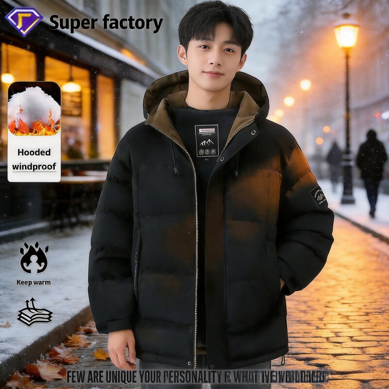 2025 Winter New Hooded Cotton Jacket for Men, Trendy Thickened Cold-Proof down Cotton Coat for Young and Middle-Aged Men