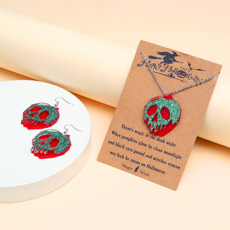 Cross-border European and American Halloween jewelry set personality acetate plate Skull punk card necklace earrings 2 pieces
