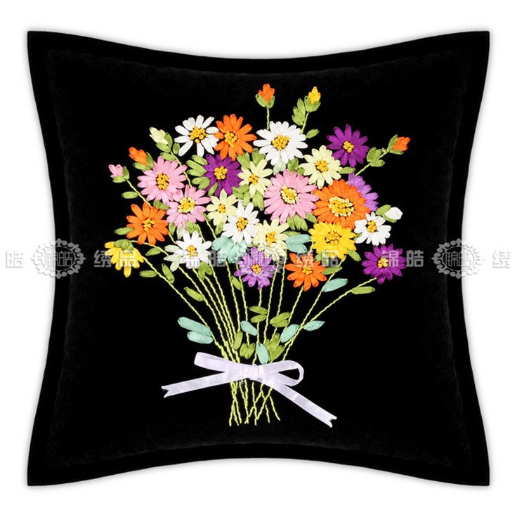 Jinhao bordado fábrica al por mayor hecho a mano bordado de punto de cruz DIY bordado cinta cojín almohada Rosa belleza