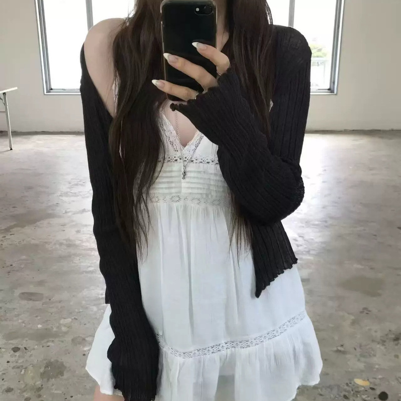 Mona Xh Korean-Style Thin Ribbed Knit Cardigan Dongdaemun Summer New Solid Color Sun Protection Cover-Up Top for Women Mona Xh Korean-Style Thin Ribbed Knit Cardigan Dongdaemun Summer New Solid Color Sun Protection Cover-Up Top for Women