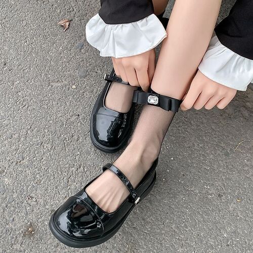New spring and summer series bowknot rhinestone ultra-thin mid-calf pure desire girl sweet glass black silk pile socks women 