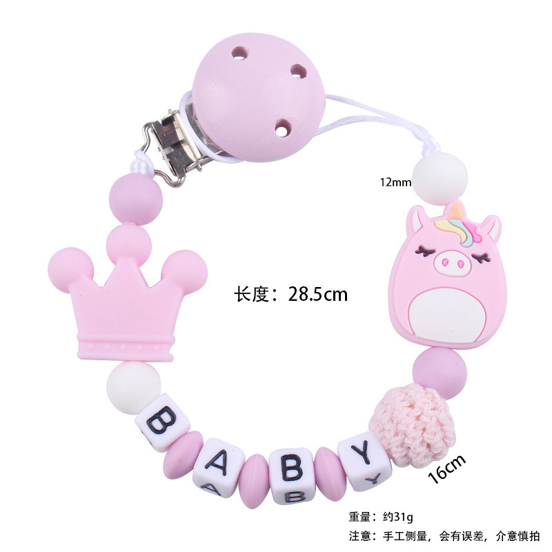 Productos para bebés amor clip de tetina dibujos animados creativos juguetes unicornio silicona molar tetina cadena anti-caída cadena