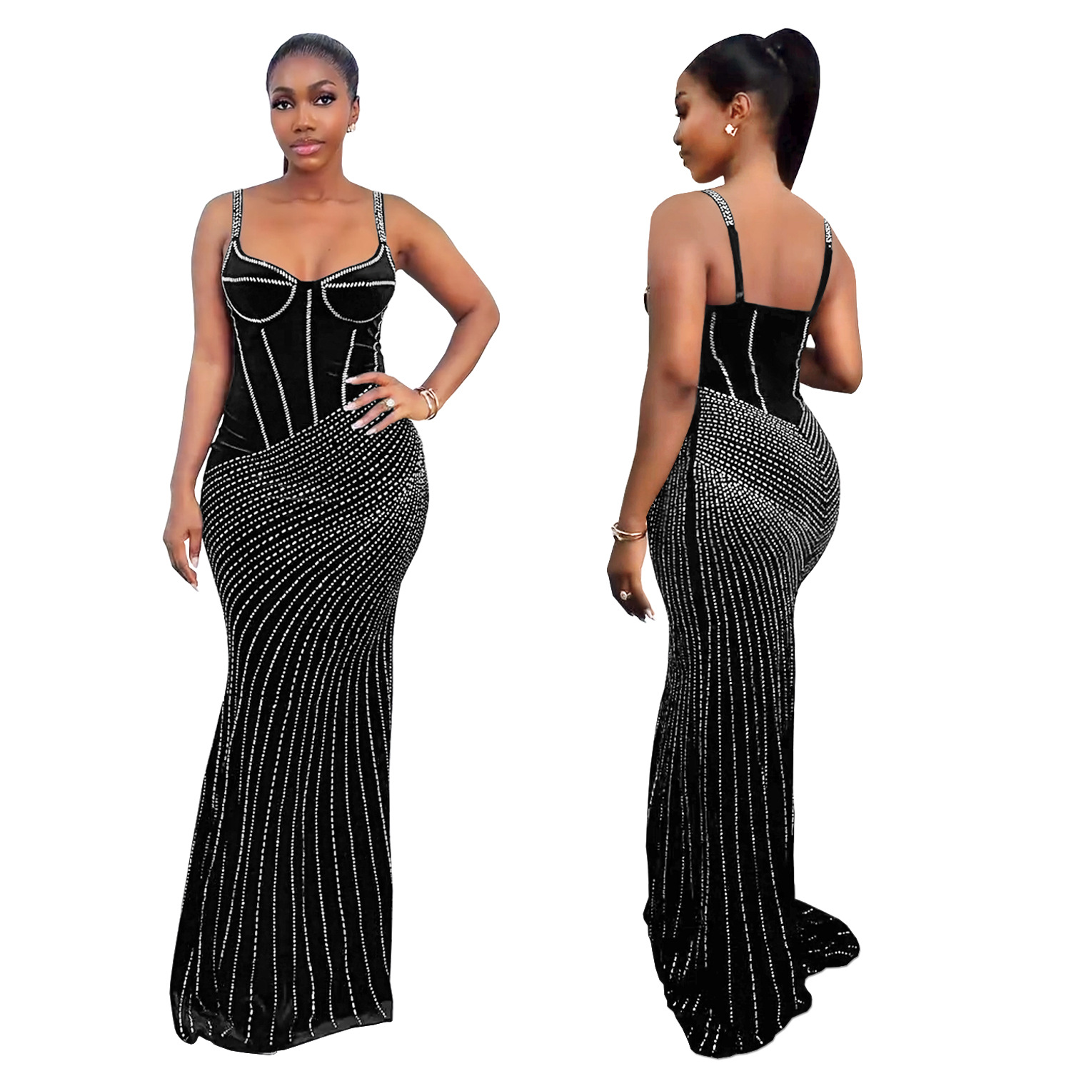 C7399 Cross-border AliExpress Amazon Moda europea y americana para mujer Sexy delgado vestido de brazo con tirantes de diamantes calientes image 6