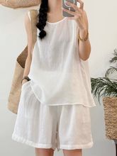棉麻时尚夏季套装设计无袖背心简约上衣休闲短裤两件套新款
