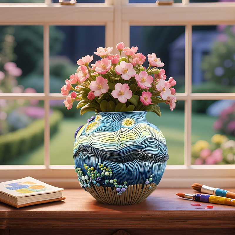  Explosions Van Gogh Art Inspiration Starry Night Flower Pot Home Living Room Desktop Entrance Flower Arrange Handmade Decorations