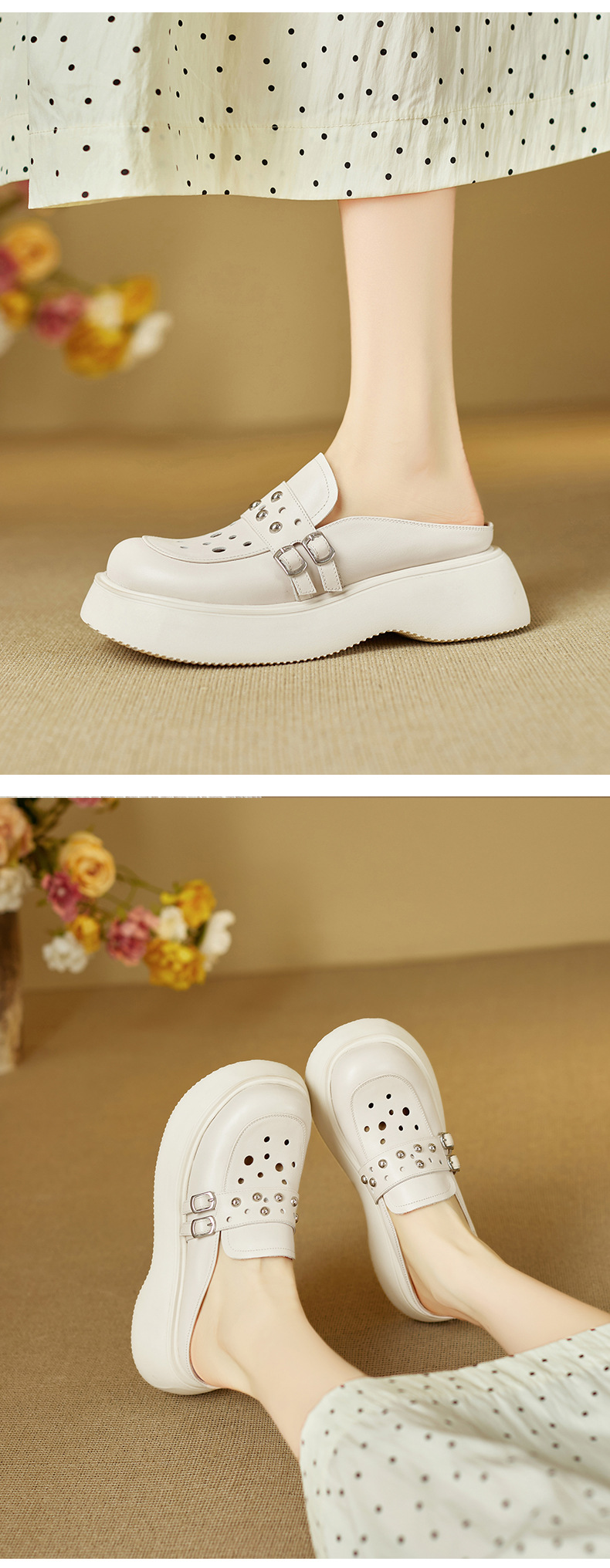 Dép sandal nữ đế dày quai chữ V mũi bao bít — đen chi tiết 7