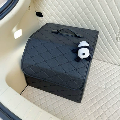 storage box cute multifunctional sundries | Car storage bag/box - panda-black-small-size-storage-box