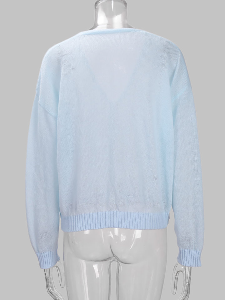Áo cardigan dệt kim nữ cổ chữ V dáng rộng mỏng nhẹ — Màu xanh dương chi tiết 21