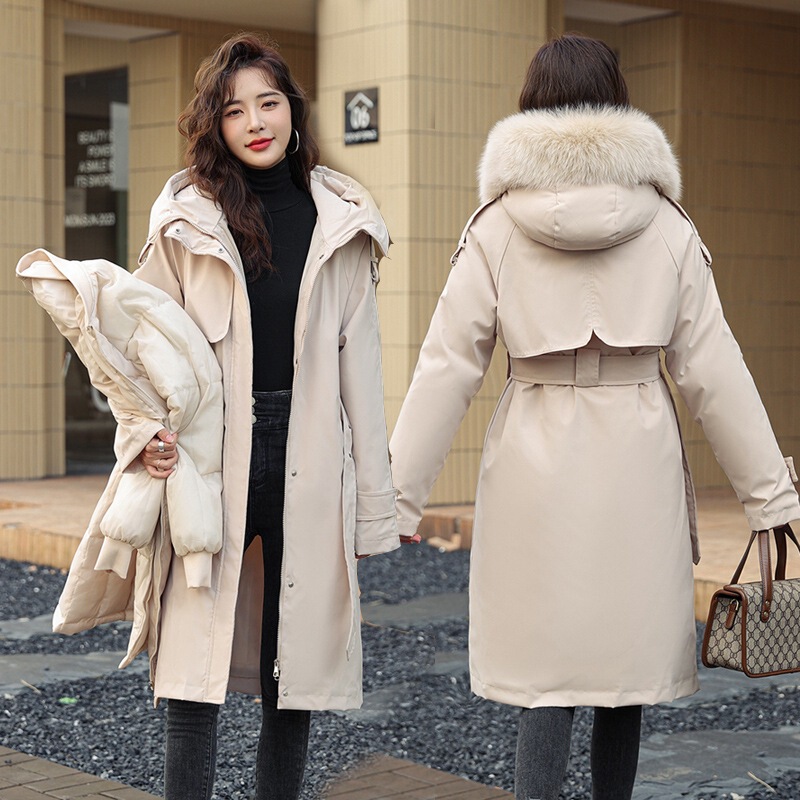 Detachable Parka Women's 2025 New down Jacket Women's Winter Cotton Jacket Mid-Length Over-The-Knee Large Fur Collar Jacket