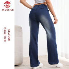 欧美外贸跨境TEMU爆款潮流橡筋腰抽绳弹力直筒牛仔裤女JEANS潮牌