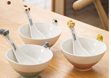 日本 卡通萌趣陶瓷小猫味碟手绘趴趴猫咪 米饭碗立体小猫碗斗笠碗