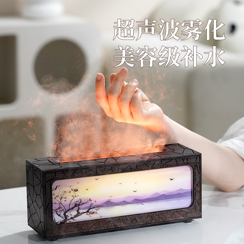 新款七彩壁炉火焰香薰机 家用酒店仿真3D复古壁炉遥控加湿香薰机|undefined