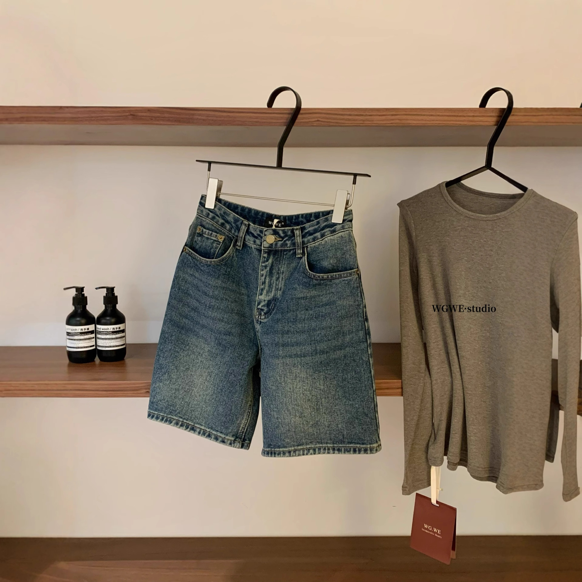 Wgwe7322 Guangzhou Thirteen Rows Women's Clothing 2025 Early Autumn New Style Petite High-Waisted Denim Shorts Five-Point Pants