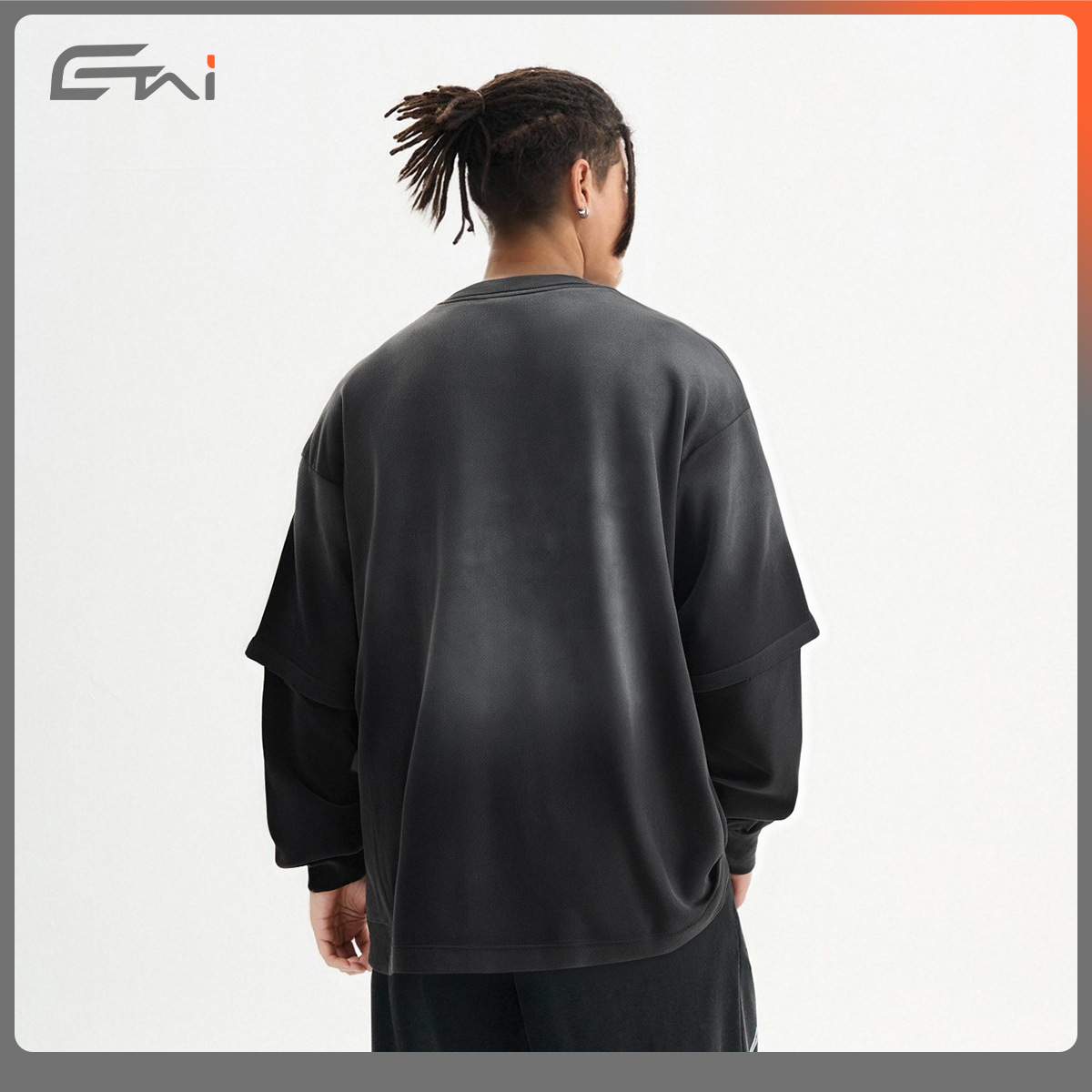 Camiseta de manga larga para hombre ETAI, estilo americano, de algodón puro, gruesa, con efecto de dos piezas, vintage, de cuello redondo, lavada, para primavera y otoño.