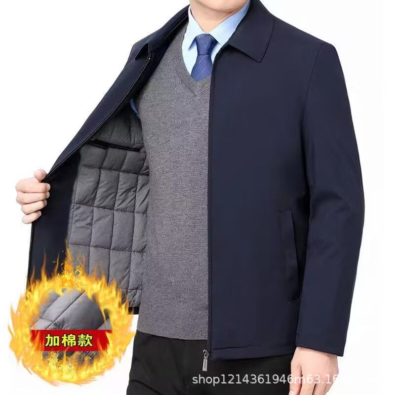 秋冬男士保暖高档中老年男装加厚外套休闲棉衣翻领爸爸棉服夹克60