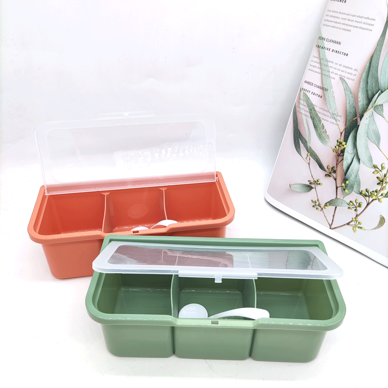 家用廚房調料盒組合套裝三格一體鹽味精罐家用多格帶蓋收納調味盒