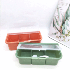 Home Kitchen Spices Combo Set Three-Compartment Salt and MSG Canisters, Multi-Compartment Coverless Storage Spice Box