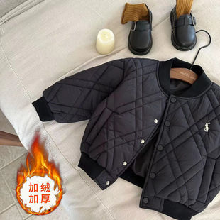 Children's South Korea fleece-lined children's clothing 2023 winter new boys and girls embroidery padded cotton-padded jacket baby cotton coat stick Jie Qi