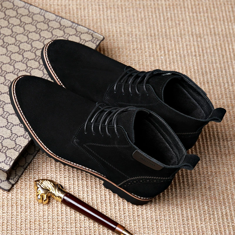 Осенне-зимние ботинки из натуральной кожи Челси, модные замшевые ботинки с острым носом на шнуровке, деловые повседневные Универсальные мужские ботинки с высоким берцем