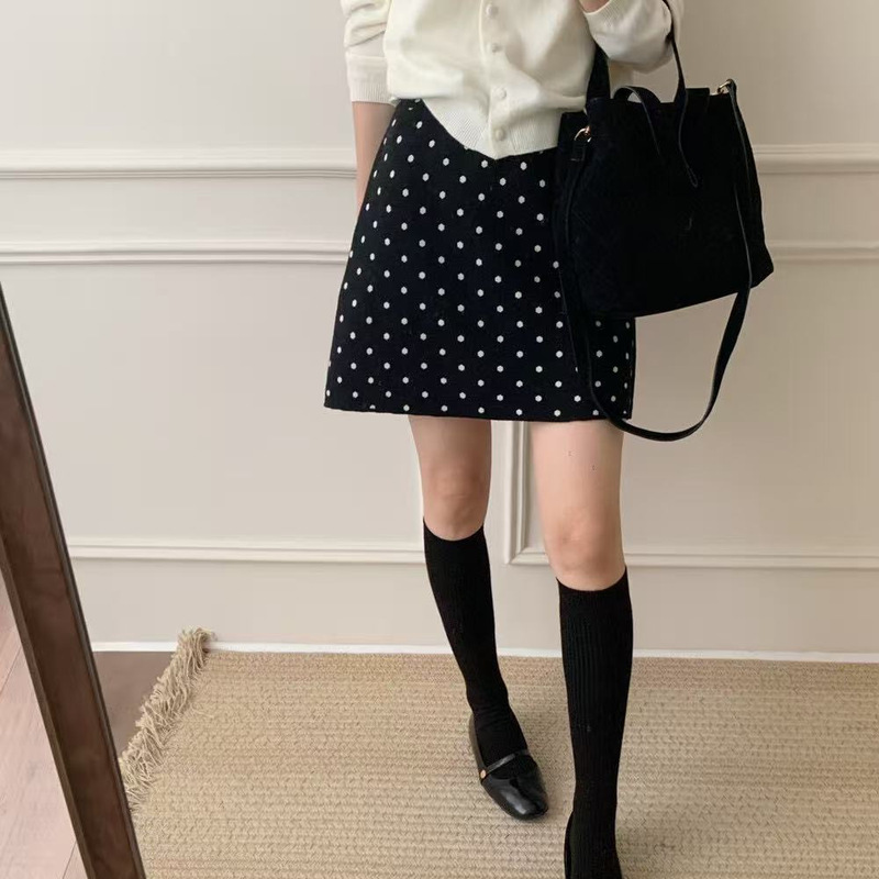 韩系波点针织半身短裙女2025秋冬新款打底外穿修身包臀直筒裙子潮|undefined