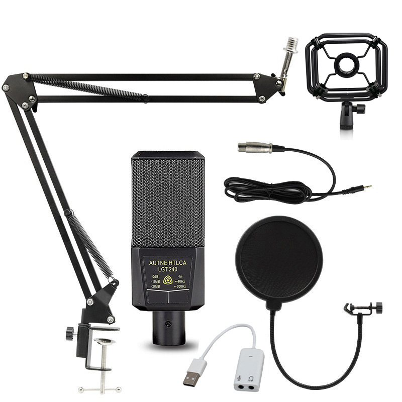 Lgt240 Condenser Microphone Outdoor Live Broadcast Equipment Sound Card Set Mobile Phone Computer Square Microphone Manufacturer Wholesale