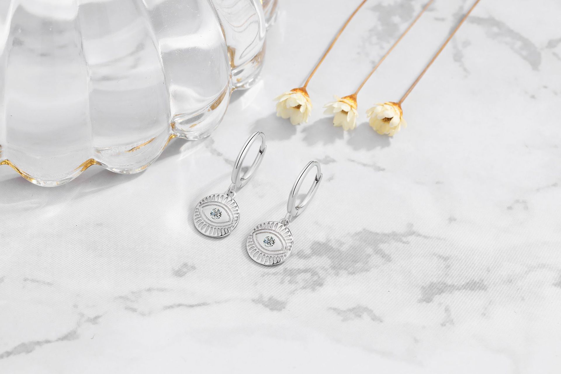 Women'S Gender 1 Pair 925 Sterling Silver Zircon Devil'S Eye Drop Earrings