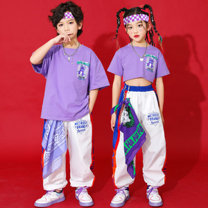 Children jazz hiphop rapper singers dance street costumes purple for girls boys Cheerleading uniforms school sports meeting performance clothes 