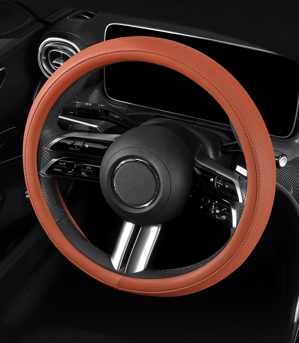 New car steering wheel cover for women, suitable for all seasons, made of leather, cute, non-slip, sweat-absorbent, breathable, cross-border wholesale