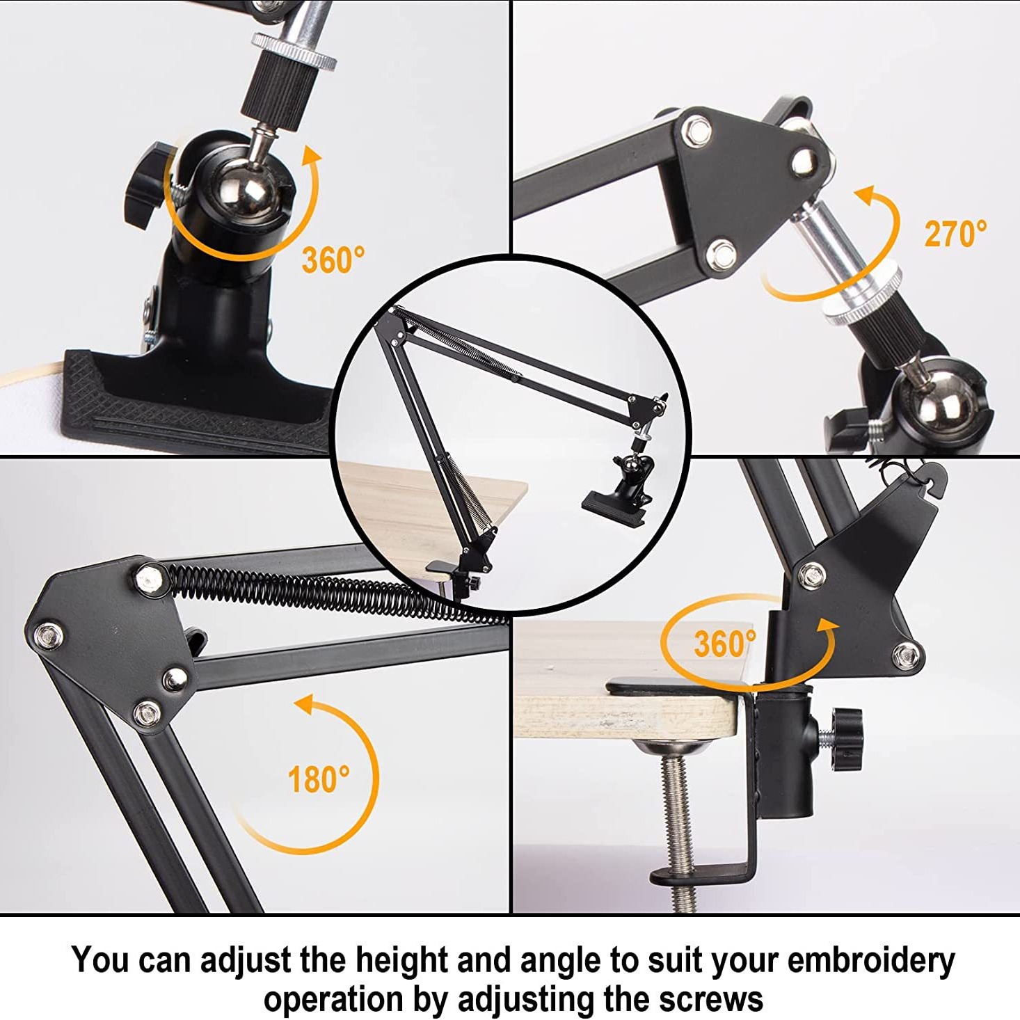Ajustable de metal bordado aro soporte plegable bordado aro soporte universal de metal PTZ fuerte clip de escritorio fijo
