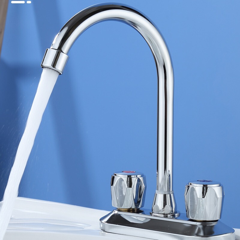 Copper core basin faucet double double hole three hole double switch hot and cold faucet wash basin kitchen sink double control