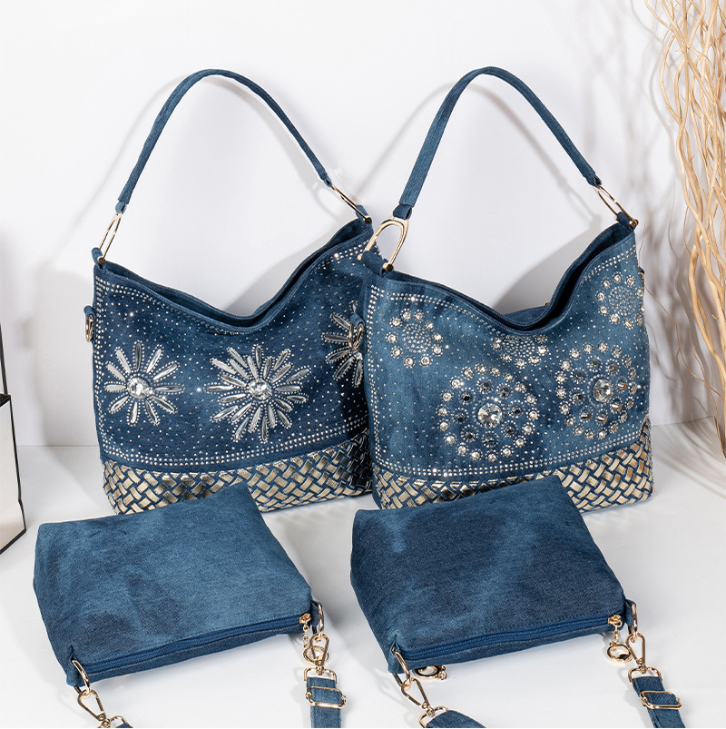 Guangzhou New European and American fashion handbag cloth foreign trade woven Diamond women's bag child and mother vertical shoulder messenger bag