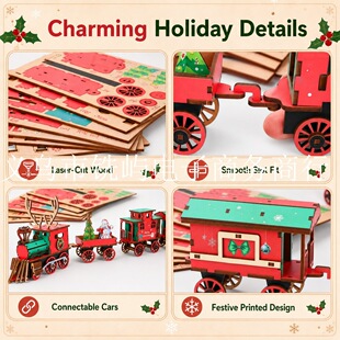 DIY Christmas Wooden TrainSet�}�Qľ�ƻ�܇���b3D�M�bƴ�D�׼�