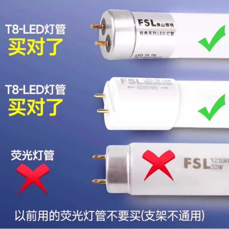 FSL仏山照明LEDT8ランプ一体化ダブルエンド給電サポート家庭用ガラス蛍光灯光源|undefined