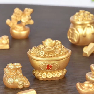 微景观树脂工艺品新年金色系列饰品摆件财运滚滚金币袋元宝摇钱树
