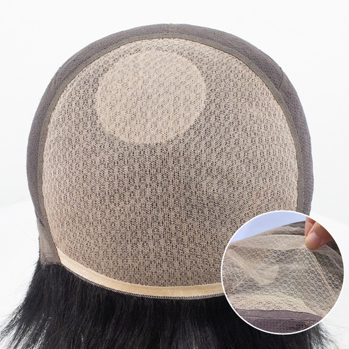 Xuchang men's wig full headset manufacturer wholesale realistic breathable real hair full hand-woven wig set middle-aged men with short hair