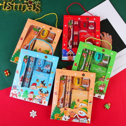 Stationery set, portable 6-piece gift box, cartoon children's Christmas gift, kindergarten New Year student small gift