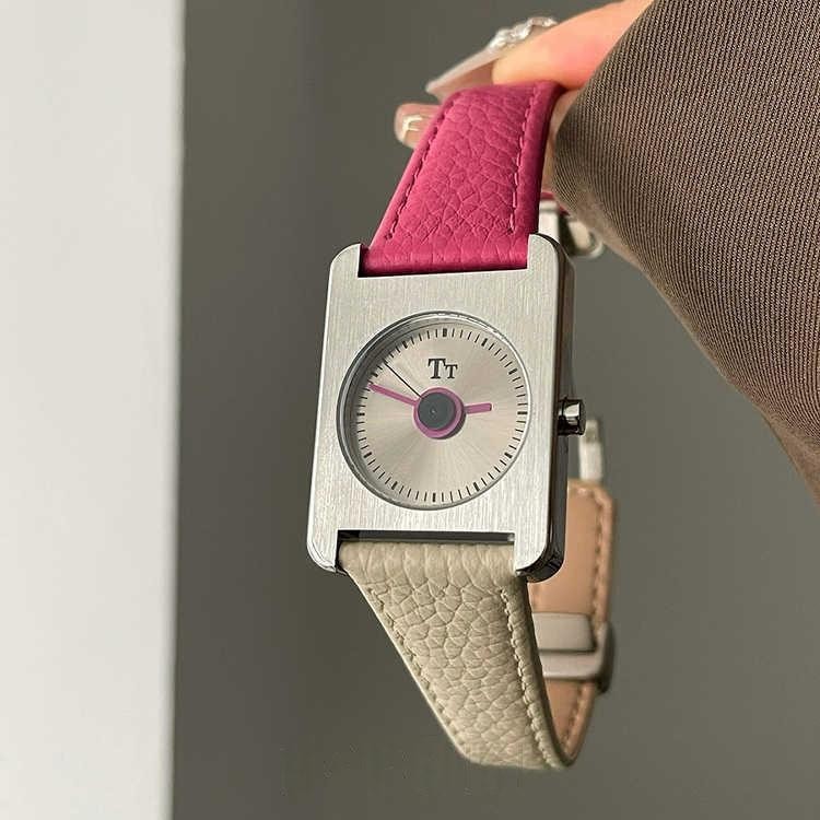 Tt Brand Genuine Cowhide Strap Watch for Women, Unisex Style, Couple's Steel Case Square Quality Women's Watch, Ins Style