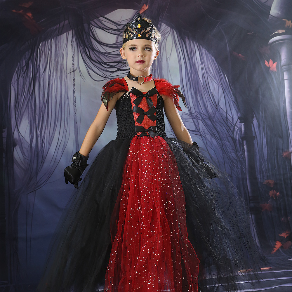 Abbigliamento per bambini Vestito da vampiro e zombie per bambini Costume da cosplay di Halloween per ragazze Vestito da tutù in tulle a rete_voghion.com