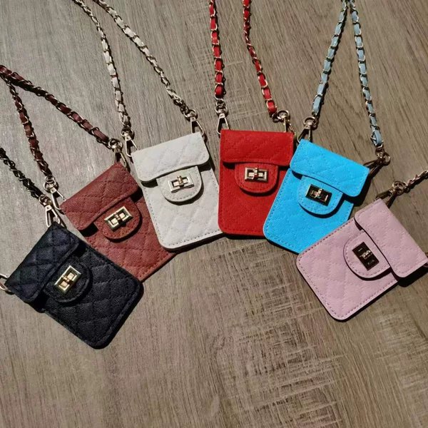 Factory wholesale diagonal chain rhombus lock card bag lanyard mobile phone case card sleeve