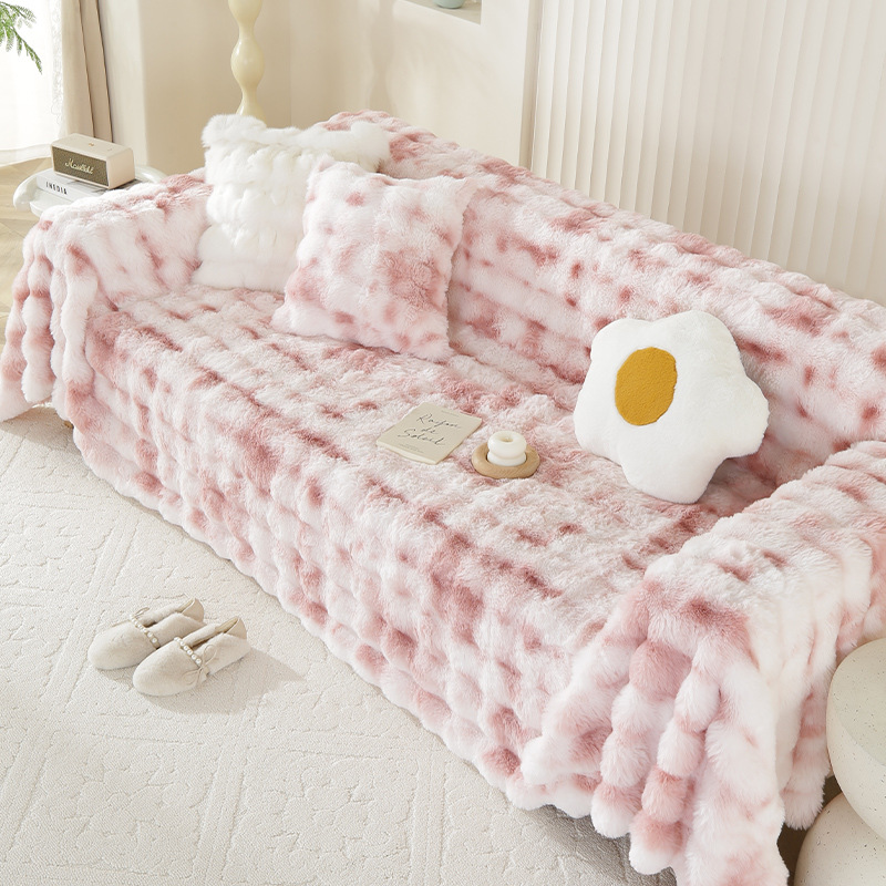 Invierno peluche engrosado toalla de sofá con dopamina conejo peludo de red roja cojín universal cómodo