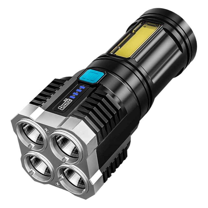 Tiktok transfronteriza nueva linterna de luz fuerte de cuatro cabezales COB luz lateral linterna portátil USB carga con foco tiro largo